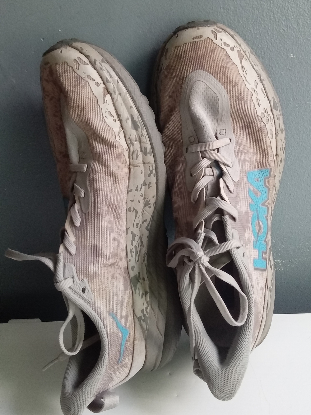 Hoka Zinal Trail Running Shoes Taupe Blue Vibram Megagrip Mens Sneakers - Picture 10 of 10
